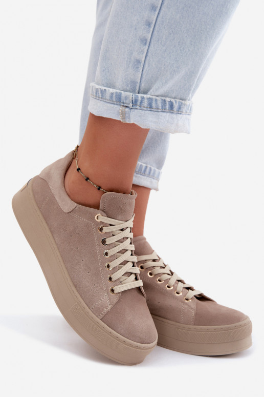 Zapatillas de mujer de ante sintético con plataforma color arena Zazoo N408S7