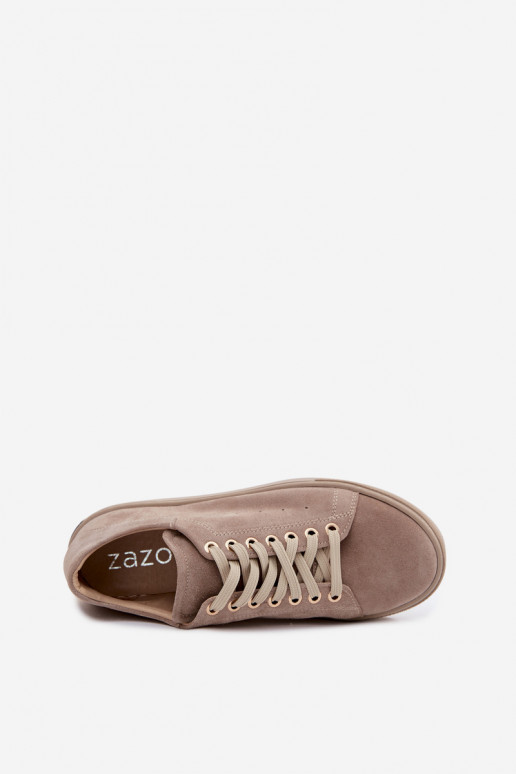 Piel de gamuza Zapatillas modelo zapatos. Femenino con una plataforma Zazoo N408S7 beige
