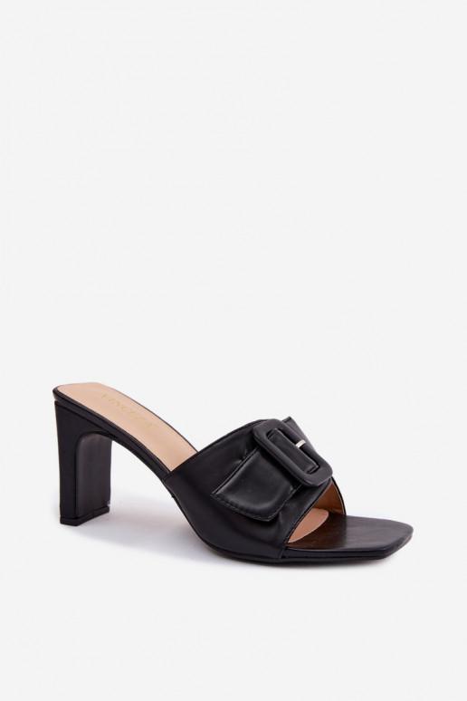 Zapatillas de mujer con tacones, adornos y hebillas en color negro Vinceza 22-20159