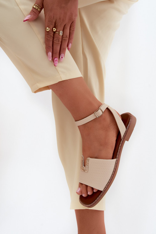 Sandalias planas para mujer. Ze color doradom Detalem Vinceza 73505 beige