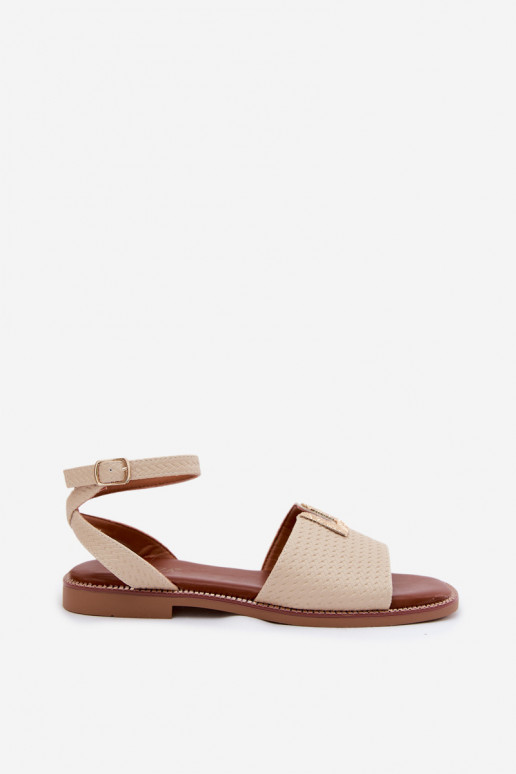 Sandalias planas para mujer. Ze color doradom Detalem Vinceza 73505 beige