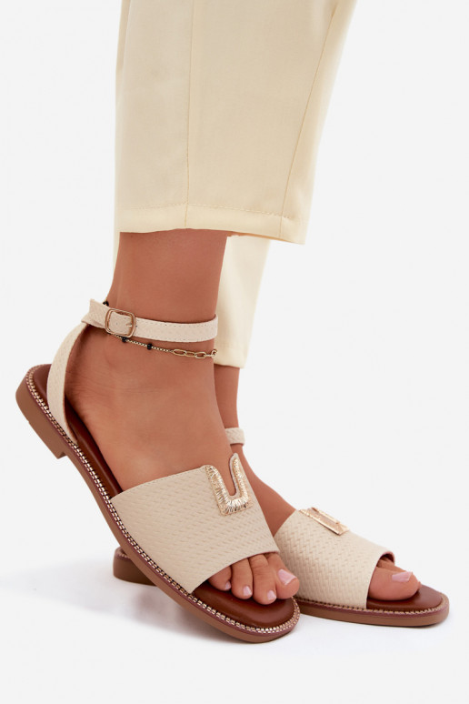 Sandalias planas para mujer. Ze color doradom Detalem Vinceza 73505 beige