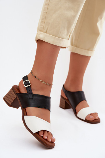 Sandalias de mujer con tacón en color arena y negro Tai turiciejka E7396-01 2