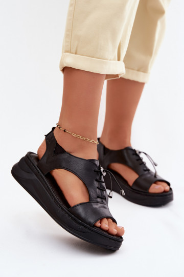 Sandalias de mujer con plataforma en color negro Tai turiciejka I7646-01 2