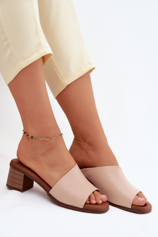 Zapatillas de cuero Femenino con tacones Tiene queciejka E7395-04 beige