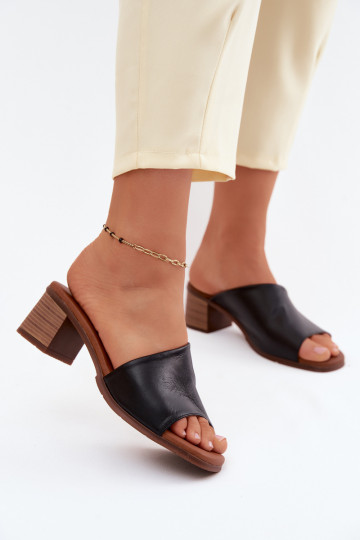 Zapatillas de cuero negro para mujer con tacón 2