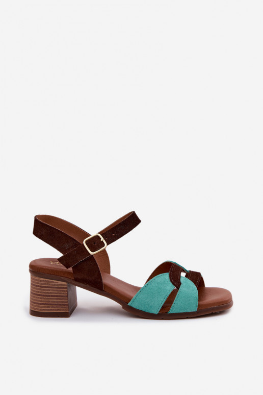 Piel Sandalias mujer ante con tacones Tiene queciejka E7400-36 turquesa-color marrón