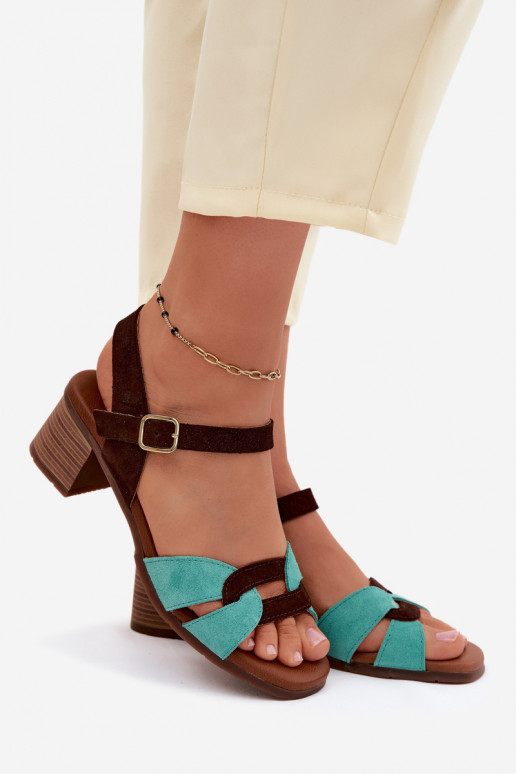 Piel Sandalias mujer ante con tacones Tiene queciejka E7400-36 turquesa-color marrón