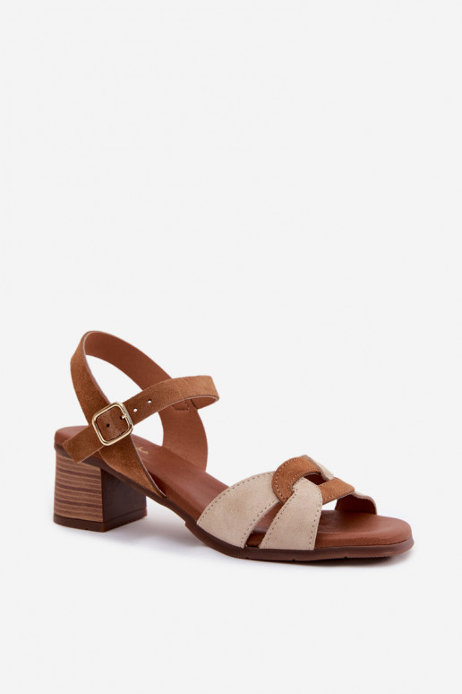 Piel Sandalias mujer ante con tacones Tiene queciejka E7400-04 beige