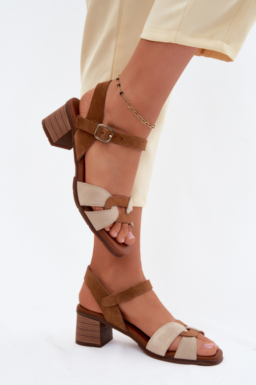 Piel Sandalias mujer ante con tacones Tiene queciejka E7400-04 beige