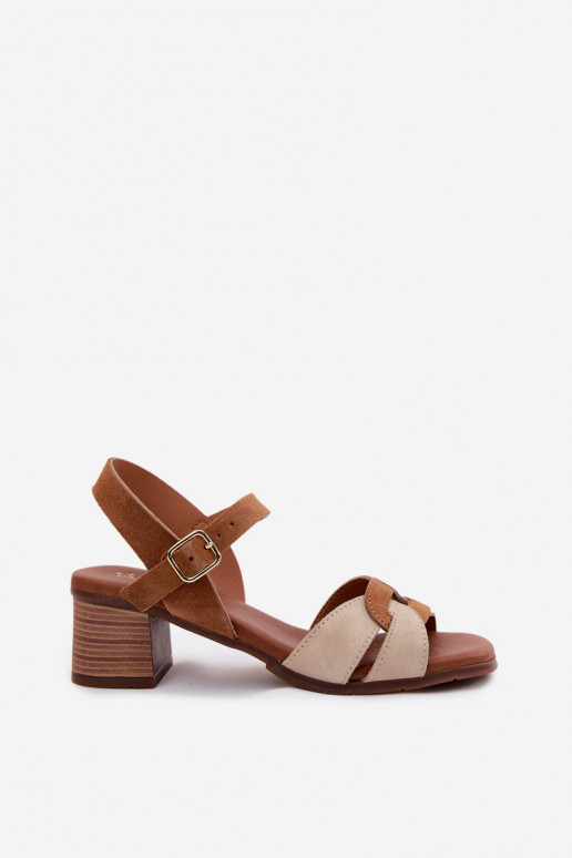 Piel Sandalias mujer ante con tacones Tiene queciejka E7400-04 beige