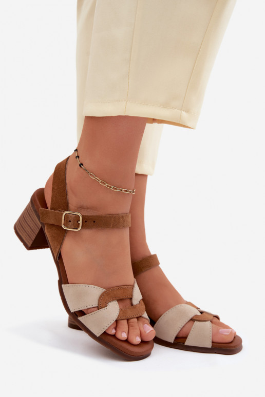 Piel Sandalias mujer ante con tacones Tiene queciejka E7400-04 beige