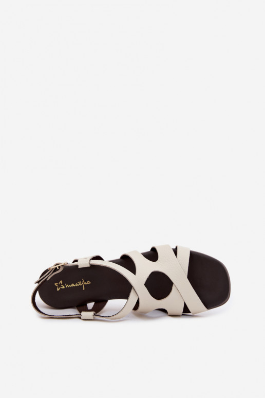 Sandalias de marfil de tacón alto para mujer
