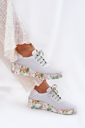 Zapatos de cuero con plataforma y patrones en blanco-verde Artiker 54C1807