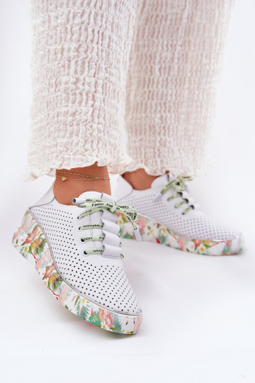Zapatos de cuero con plataforma y patrones en blanco-verde Artiker 54C1807 2