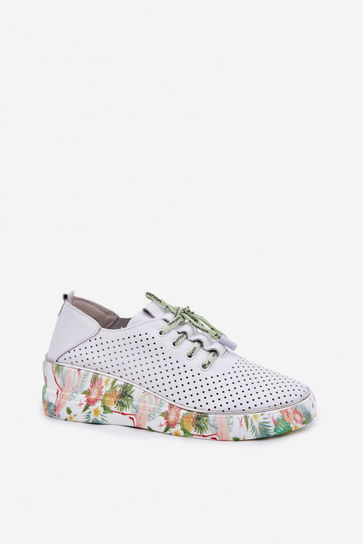Piel zapatos con una plataforma con escritos Artiker 54C1807 Blanco-color verde