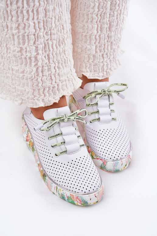 Piel zapatos con una plataforma con escritos Artiker 54C1807 Blanco-color verde