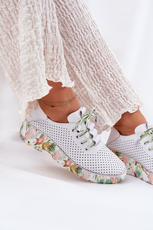 Piel zapatos con una plataforma con escritos Artiker 54C1807 Blanco-color verde