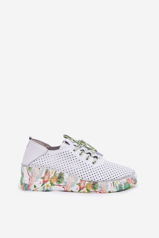 Zapatos de cuero con plataforma y patrones en blanco-verde Artiker 54C1807