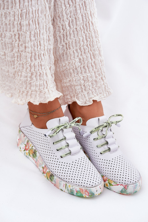 Piel zapatos con una plataforma con escritos Artiker 54C1807 Blanco-color verde