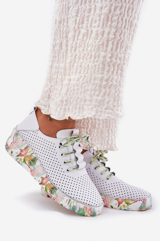Zapatos de cuero con plataforma y patrones en blanco-verde Artiker 54C1807