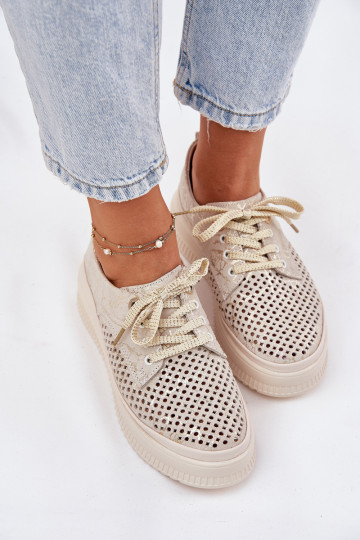 Zapatos de plataforma de ante para mujer en color arena-dorado Artiker 56C2108