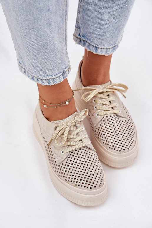 Ante calado zapatos Femenino con una plataforma Artiker 56C2108 beige-color dorado