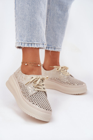 Zapatos de plataforma de ante para mujer en color arena-dorado Artiker 56C2108 2