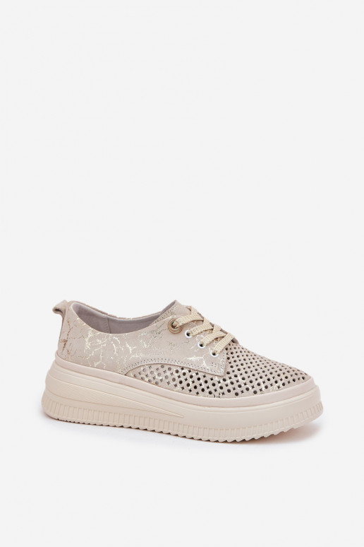 Ante calado zapatos Femenino con una plataforma Artiker 56C2108 beige-color dorado