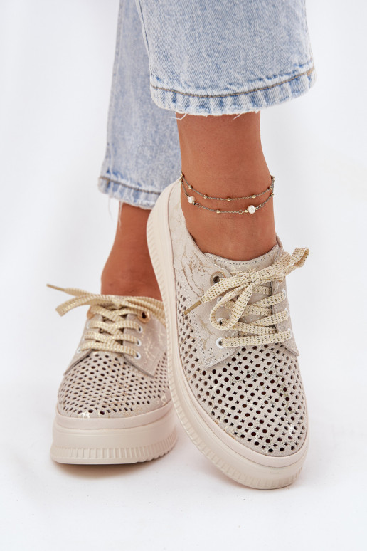 Ante calado zapatos Femenino con una plataforma Artiker 56C2108 beige-color dorado