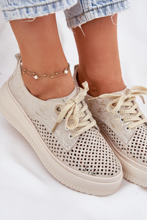 Ante calado zapatos Femenino con una plataforma Artiker 56C2108 beige-color dorado