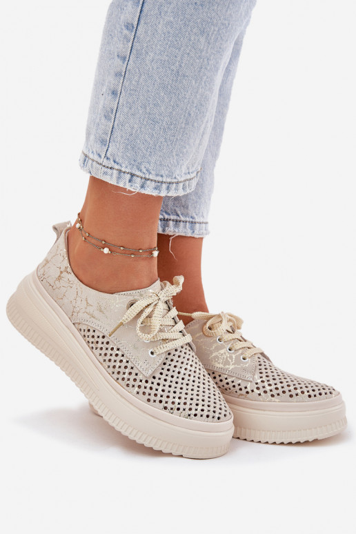 Ante calado zapatos Femenino con una plataforma Artiker 56C2108 beige-color dorado