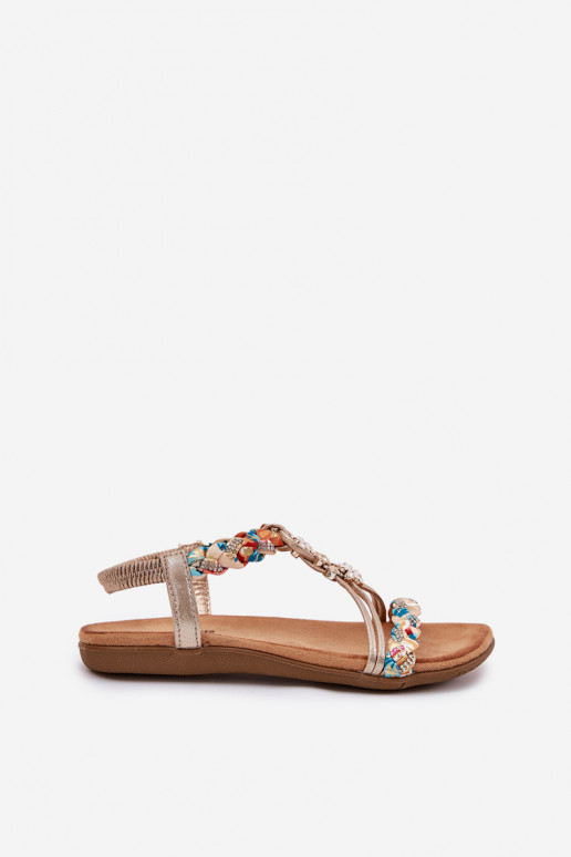 Sandalias planas para mujer.Plecionymi Paskami I Przypinkami Artiker 54C1323 color dorado