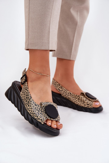 Sandalias con elementos de cuero natural en plataforma con patrones de leopardo Artiker 56C2186 2