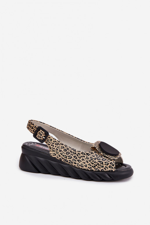 Sandalias con elementos de cuero natural en plataforma con patrones de leopardo Artiker 56C2186