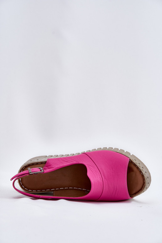 Sandalias de mujer con elementos de cuero natural en plataforma de color rosa Artiker 54C0789