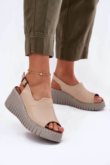 Sandalias de mujerActivadoturalnej Skóry con una plataforma Artiker 56C0957 beige 2