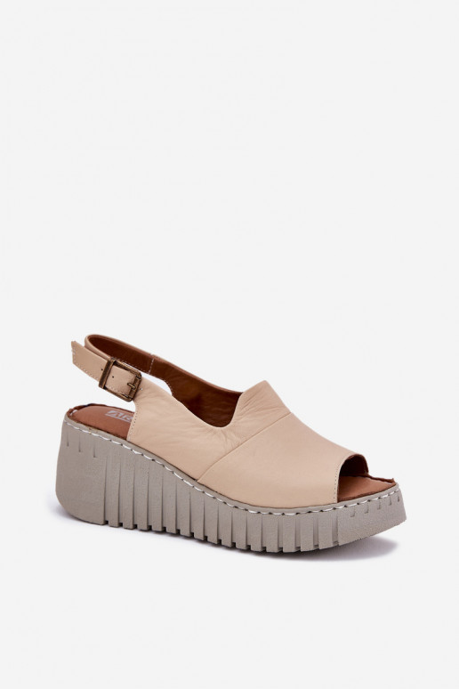 Sandalias de mujerActivadoturalnej Skóry con una plataforma Artiker 56C0957 beige