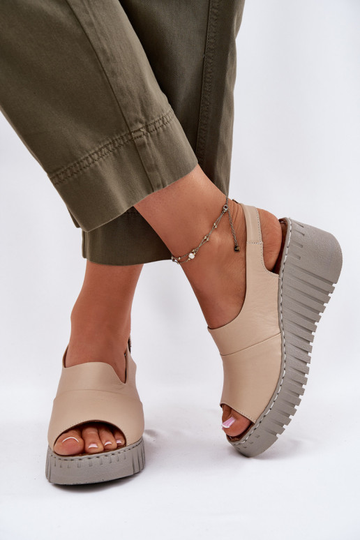 Sandalias de mujerActivadoturalnej Skóry con una plataforma Artiker 56C0957 beige