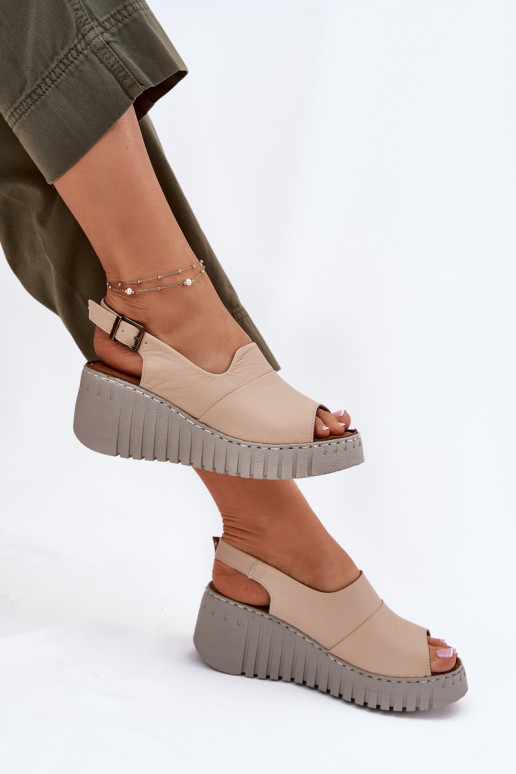 Sandalias de mujerActivadoturalnej Skóry con una plataforma Artiker 56C0957 beige