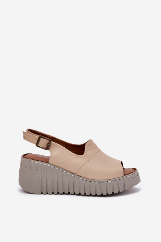 Sandalias de mujerActivadoturalnej Skóry con una plataforma Artiker 56C0957 beige