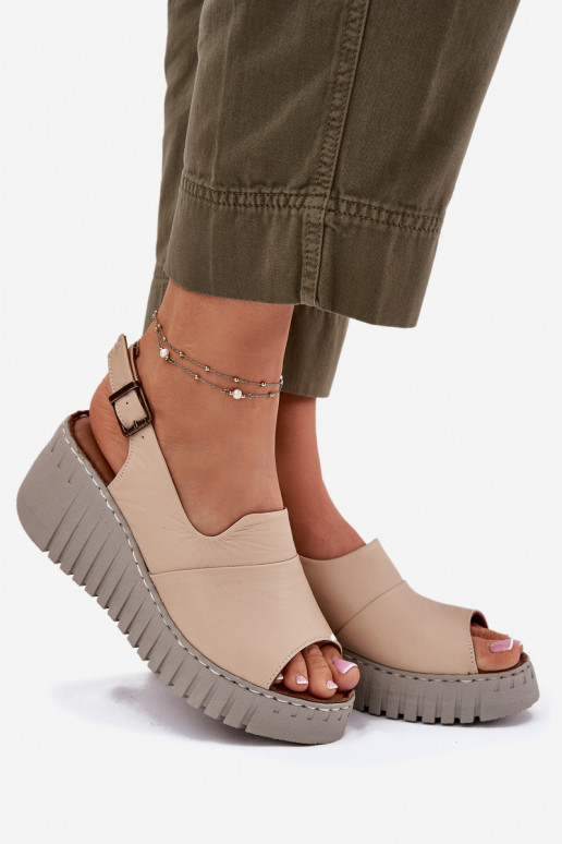Sandalias de mujerActivadoturalnej Skóry con una plataforma Artiker 56C0957 beige