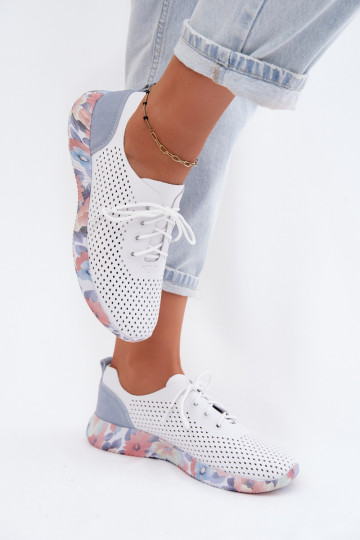 Piel zapatos Femenino con cordones con una plataforma Artiker 58C0586 Blanco-color azul