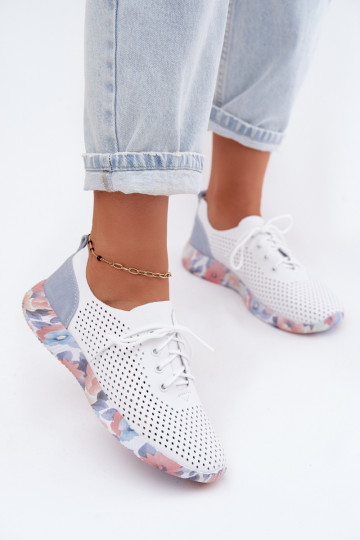 Piel zapatos Femenino con cordones con una plataforma Artiker 58C0586 Blanco-color azul 2