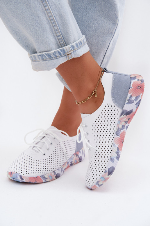 Piel zapatos Femenino con cordones con una plataforma Artiker 58C0586 Blanco-color azul