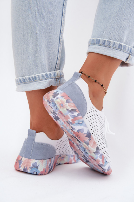 Zapatos de cuero para mujer con cordones en plataforma de color blanco-azul Artiker 58C0586