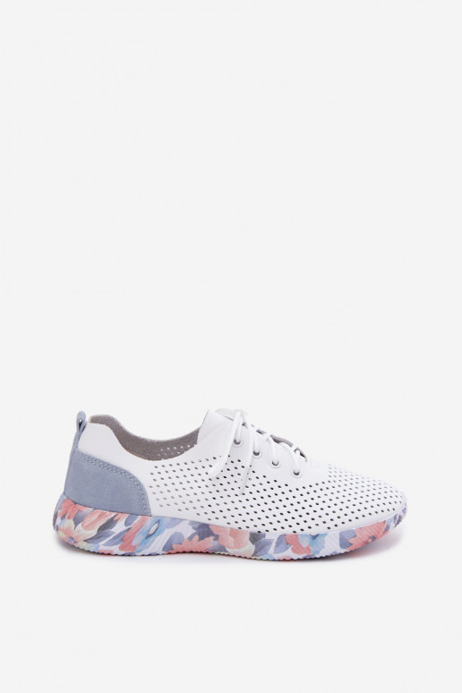 Zapatos de cuero para mujer con cordones en plataforma de color blanco-azul Artiker 58C0586
