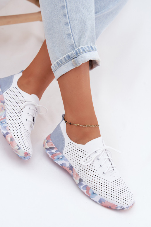 Piel zapatos Femenino con cordones con una plataforma Artiker 58C0586 Blanco-color azul