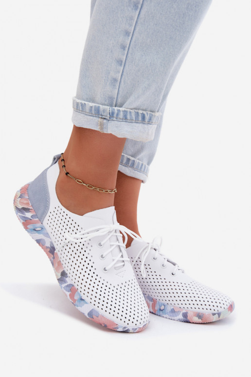 Piel zapatos Femenino con cordones con una plataforma Artiker 58C0586 Blanco-color azul
