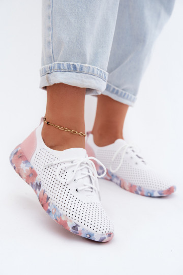 Piel zapatos Femenino con cordones con una plataforma Artiker 58C0587 Blanco-color rosa
